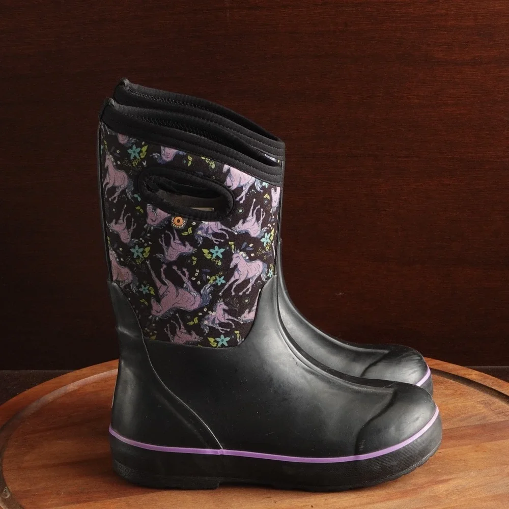 Bogs Boots Youth Size 5 Black Classic II Unicorn Waterproof Chore Garden Outdoor